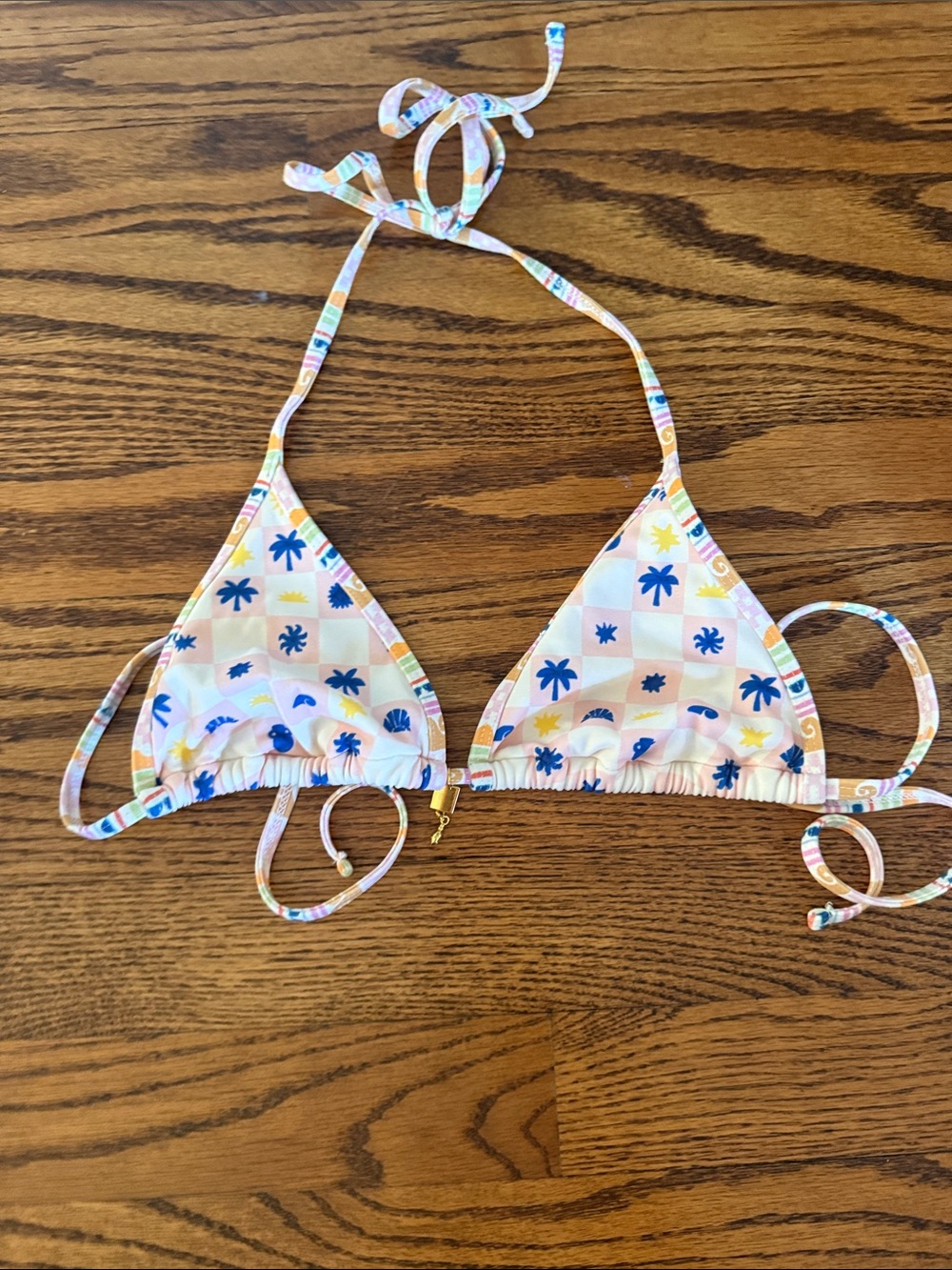 PacSun Pastel Check Triangle Bikini Top with Blue Palm Print